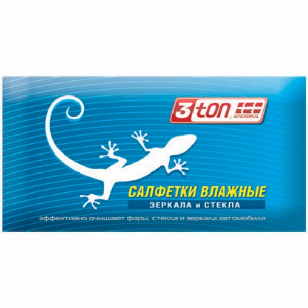 3TON 52180 Набор влажных салфеток для чистки стекол, зеркал, фар автомобиля, не оставляют разводов, предотвращают запотевание, 25 шт.