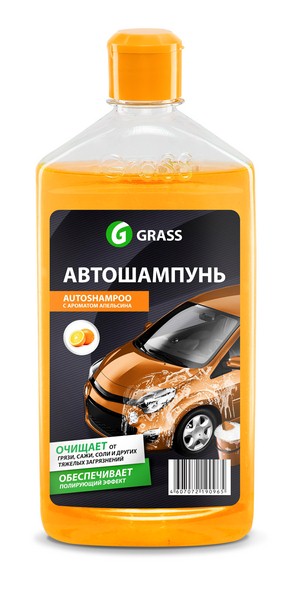 GRASS 111105-1 Шампунь автомобильный для ручной мойки, эффективно очищает въевшуюся грязь, сажу, масляные пятна, обеспечивает полирующий эффект, расход 20 - 30 мл на 10 л воды, 500 мл