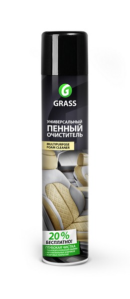 GRASS 112117 Очиститель обивки пенный очиститель-аэрозоль Multipurpose Foam Cleaner для глубокой очистки винила и тканевой обивки, автомобильных ковриков и ковровых покрытий, 750 мл