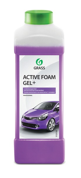 GRASS 113180 Активная пена Active Foam GEL plus: суперконцентрат для бесконт. мойки легковых и грузовых авто, расход 1:80-1:250 для пеногенератора, 1:6-1:12 в пенокомплект, 1 л