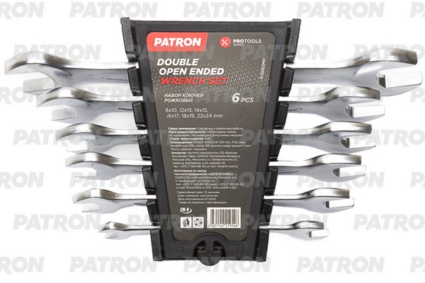PATRON P-5062MP Набор ключей рожковых 6 пр 8х10 12х13 14х15 16х17 18х19 22х24 мм на полотне