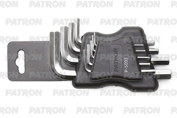 PATRON P-5093 Набор ключей HEX Г-образных коротких, 9 пр: 1.5, 2, 2.5, 3, 4, 5, 6, 8, 10 мм, в пласт. держателе