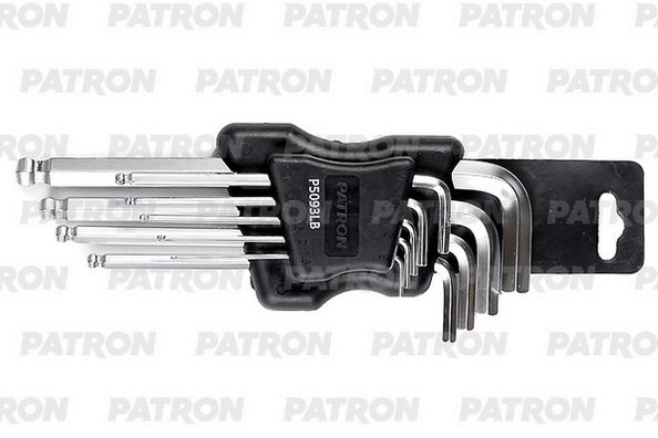 PATRON P-5093LB Набор ключей HEX  Г-образных длинных, с шаром, 9 пр: 1.5, 2, 2.5, 3, 4, 5, 6, 8, 10 мм, в пласт. держателе