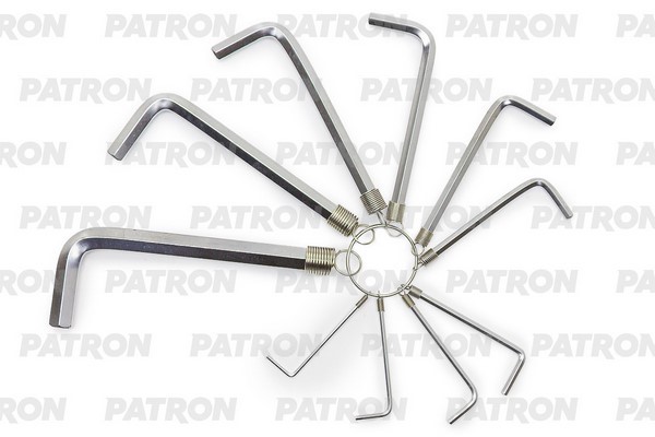 PATRON P-5102R Набор ключей HEX Г-образных коротких, 10 пр: 1.5, 2, 2.5, 3, 4, 5, 6, 7, 8, 10 мм, на кольцах