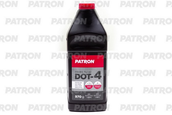 PATRON PBF401 Жидкость тормозная 970г (849мл) DOT-4 для авто c ABSESPASRDSC, FMVSS 116, ISO 4925 class 4, JIS K2233, SAE J1703, SAE J1704 (15 шт.уп.)