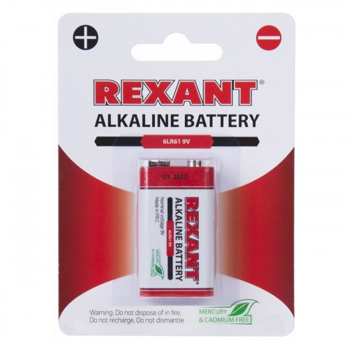 REXANT 30-1061 Батарейка 6LR61 9v 600 mAh крона REXANT